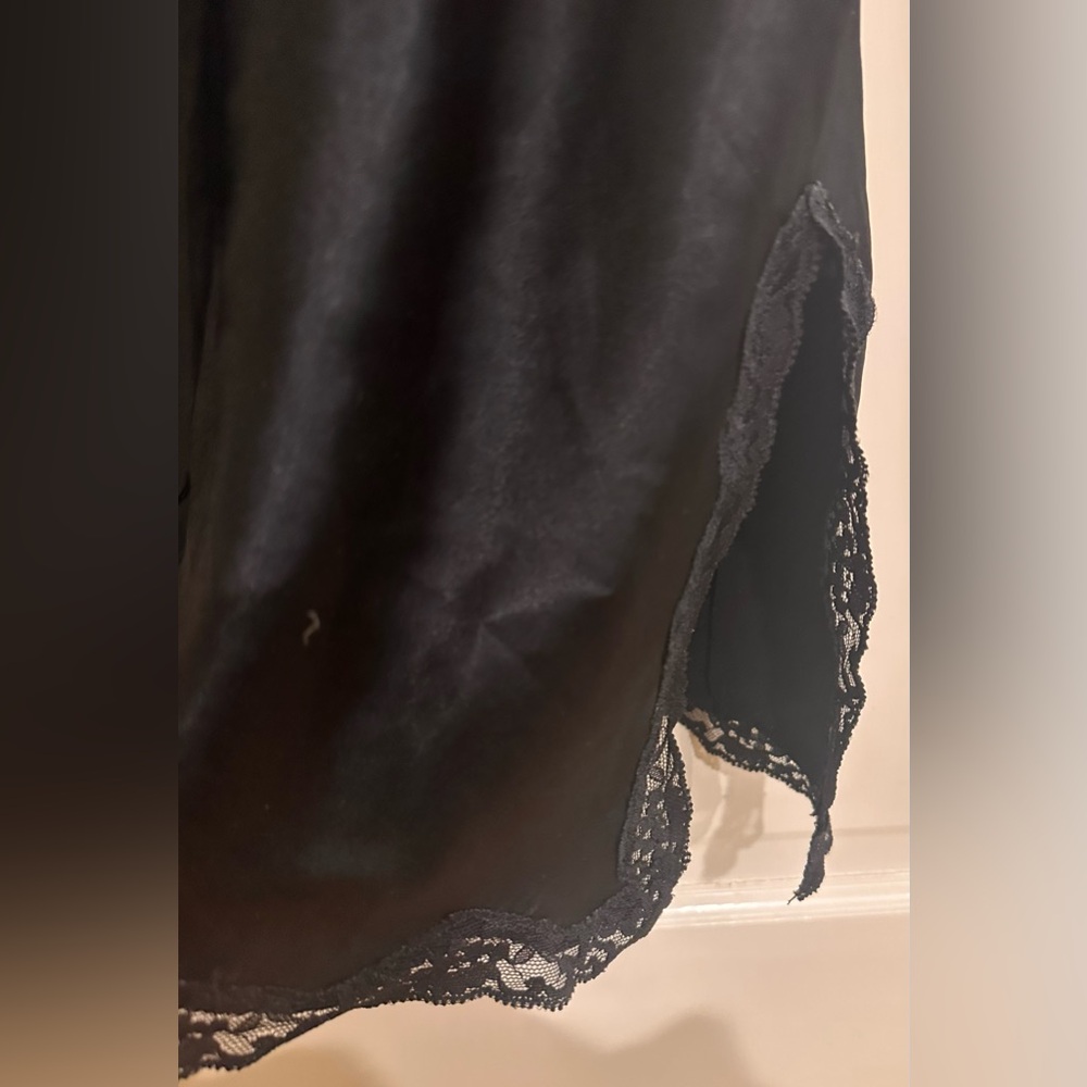 LADIES VICTORIA'S SECRET VINTAGE BLACK SATIN LACE-TRIM TEASE MINI SLIP DRESS - S - Picture 5 of 15